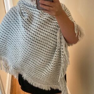 Gang grey & cream color knit acrylic Shawl or cape with hood.